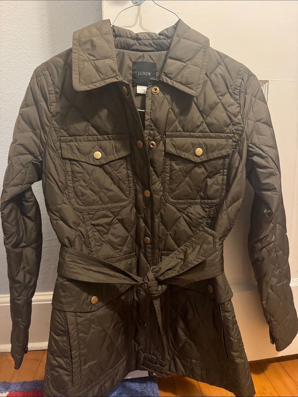 J. Crew Olive Quilted Belted Utility Jacket